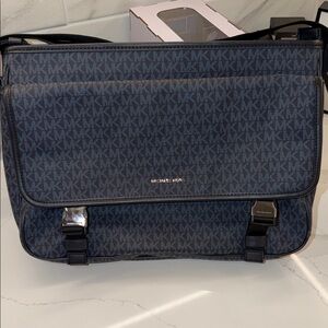 Michael Kors Black/Blue Signature Coated Canvas Cooper Messenger Bag